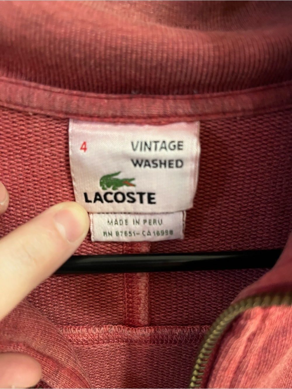 Lacoste Men’s Washed Red Quarter-Zip Pullover. Adult MEDIUM - Picture 2 of 8